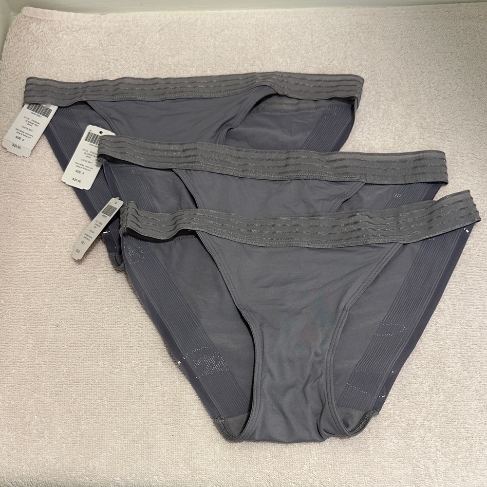 Set of 3 Soma Vanishing Edge Stripe Trim Bikini- Color: Castle Gray - Size: S